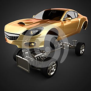 Car chassis with engine of luxury brandless sportcar
