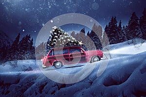 Car with christmas tree