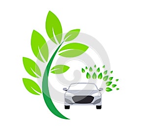 Car with cloud green leaf sunlight Logo car vector illustration.