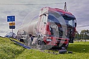 Car after a collision with a heavy truck