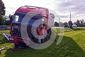 Car after a collision with a heavy truck