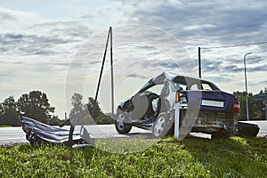 Car after a collision with a heavy truck