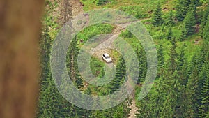 Car coming down from top of mountain