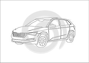 Car contour, modern sedan in linear style, vector outline illustration.