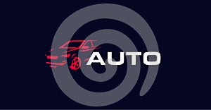 Car contour style vector logo concept. Auto silhouette isolated icon on black background. Automotive logotype for car