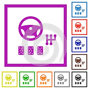 Car controls flat framed icons