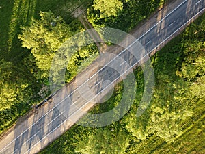 car country road aerial photo summer day