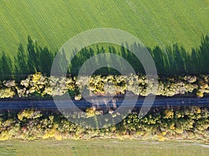 car country road aerial photo summer day