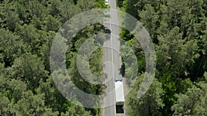 Car country road forest drone tree aerial