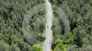 Car country road forest drone tree aerial