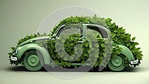 Car covered in green leaves