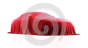 Car covered with red cloth on a white background
