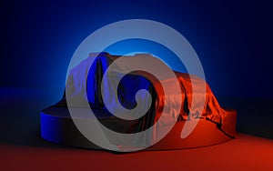 Car Covered with a Satin Fabric in an Exhibition for Unveiling on black background - 3D Illustration Render