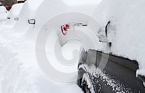 Car covered with snow in the parking