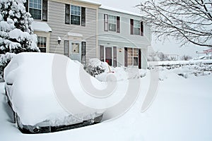 Car covered with snow in winter photo