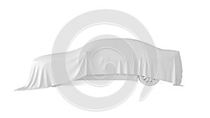 Car covered with a white cloth. 3D rendering