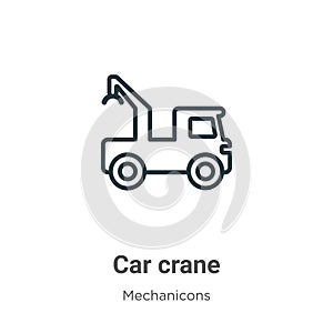 Car crane outline vector icon. Thin line black car crane icon, flat vector simple element illustration from editable mechanicons