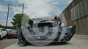 Car Crash Accident, Damaged electric Automobile After Collision. Detail With Damage car After a Car Crash Accident.