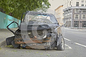 Car crash accident on the road in the big city