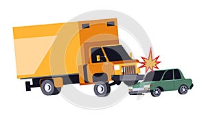 Car crash, accident on road, lorry truck and vehicle hit