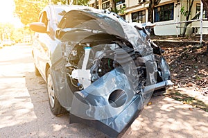Car crash accident on street ,Broken car,damaged automobiles after collision