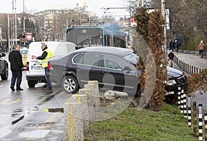 Car crash accident trolley bus