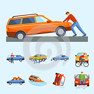 Car crash collision traffic insurance safety automobile emergency disaster and emergency disaster speed repair transport