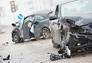 Car crash collision in urban street photo