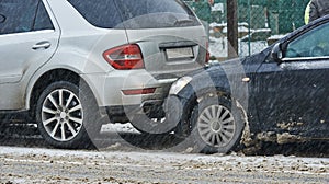 Car crash collision in winter