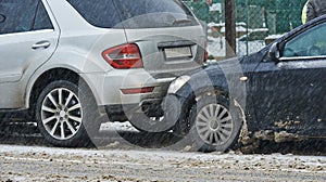 Car crash collision in winter photo