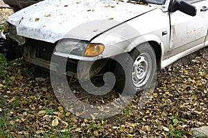 Car after crash crashed blue car accident .