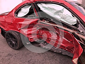 Major Car Crash Damage and Deployed Airbags photo