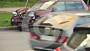 Car crash after a head-on collision