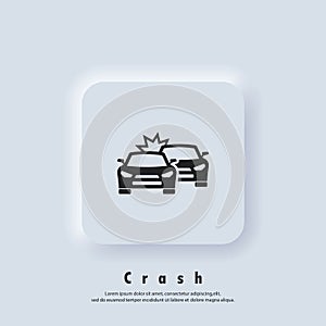 Car crash icon. Accident automobile logo. Car crash icons. Vector. UI icon. Neumorphic UI UX white user interface web button