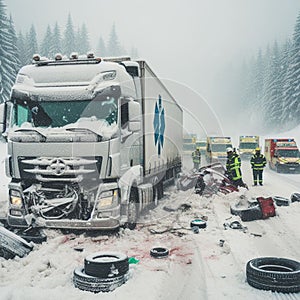 car crash, illustration of a traffic accident in winter and snow 2