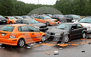 Car crash, mass car accident. Dangerous accident on the road. Generative AI.