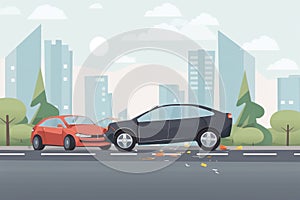 Car crash on the street for accident and insurance theme created with generative AI technology