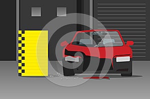 Car crash test side hit collision security safety technology research scene graphic illustration, vehicle broken damaged accident