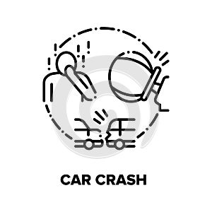 Car Crash, Traffic Accident Vector Concept Black Illustration