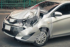 Car crashed accident on the street and effect damage after collision