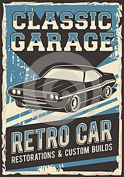 Car Custom Service Repair Installment Signage Poster Retro Rustic