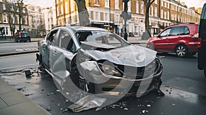 car damaged in accident. Car crash wreck - insurance concept