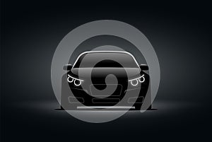 Car dark headlight background. Supercar light concept modern performance power silhouette in night vector car background