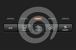 Car dashboard black buttons. Front glass heating ON