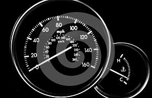 Car dashboard dials - speedometer and engine temperature gauge