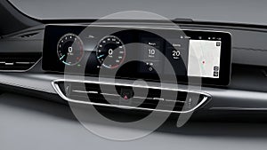 Car Dashboard Display Digital Speedometer, Navigation System, Modern Interior