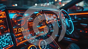Car dashboard displaying a digital visualization.