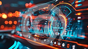 Car dashboard displaying a digital visualization.