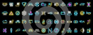 Car dashboard icons set vector neon