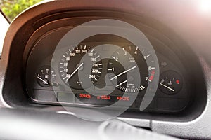 Car dashboard, illuminated panel, speed display